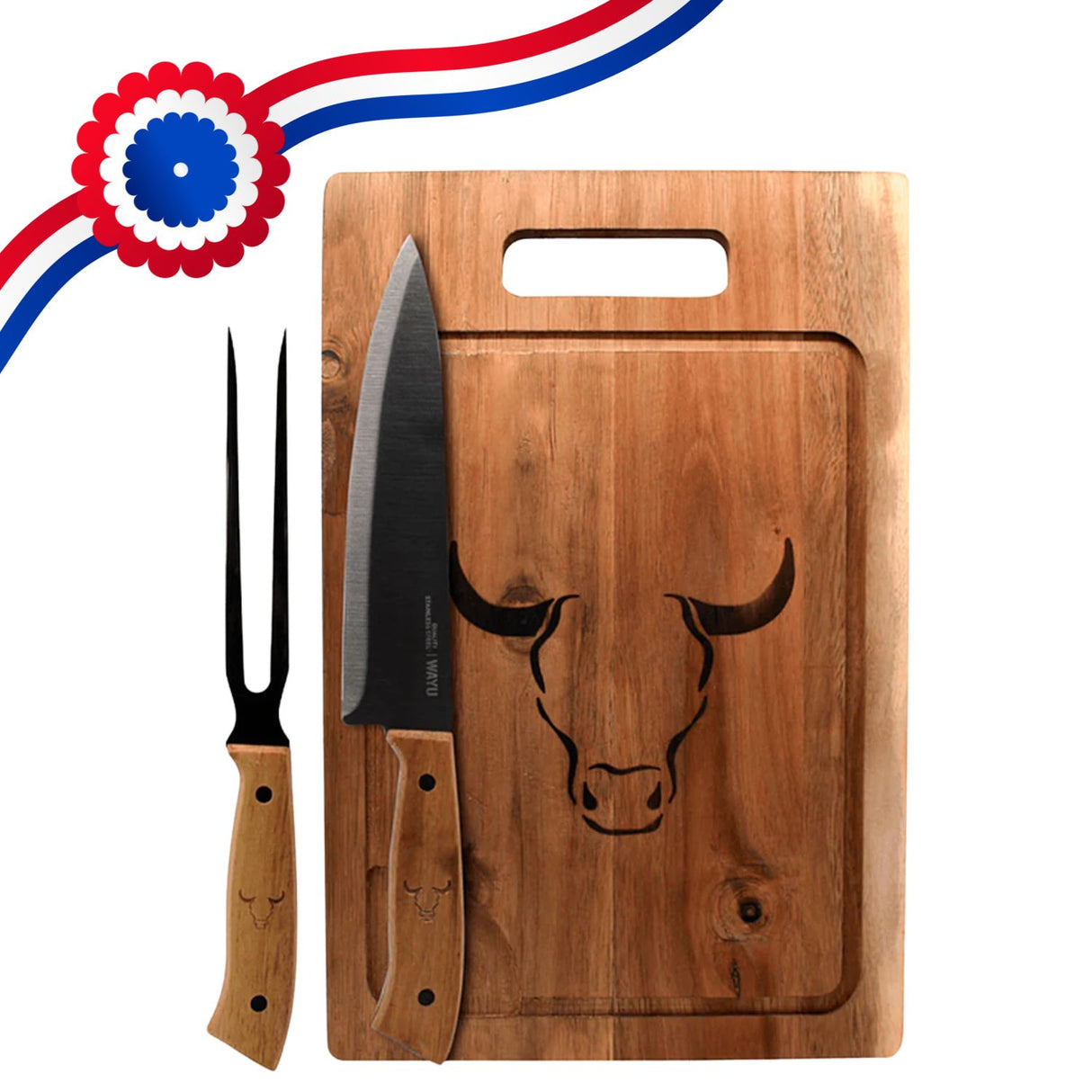 Set Tabla Cuchillo Tenedor Prm Wayu Asados Bbq