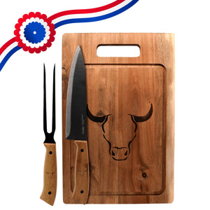 Set Tabla Cuchillo Tenedor Prm Wayu Asados Bbq