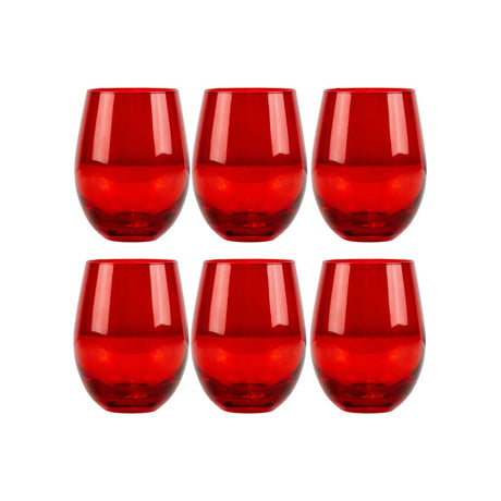 Set 6 Vasos Vidrio Bajos Full Color Rojo 480mL Allegra | Disparo.cl