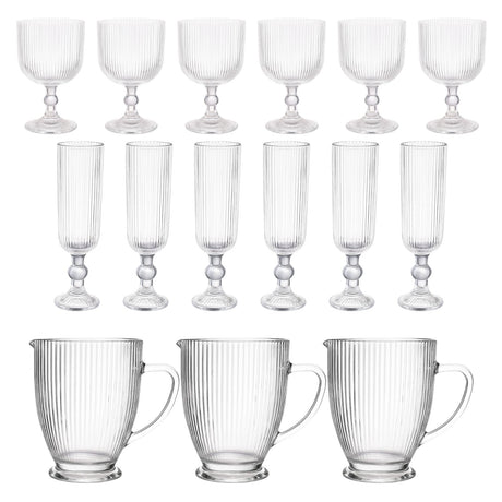 Set 15 Copas Vino Y Jarra Talladas Lisa Allegra De Vidrio | Disparo.cl