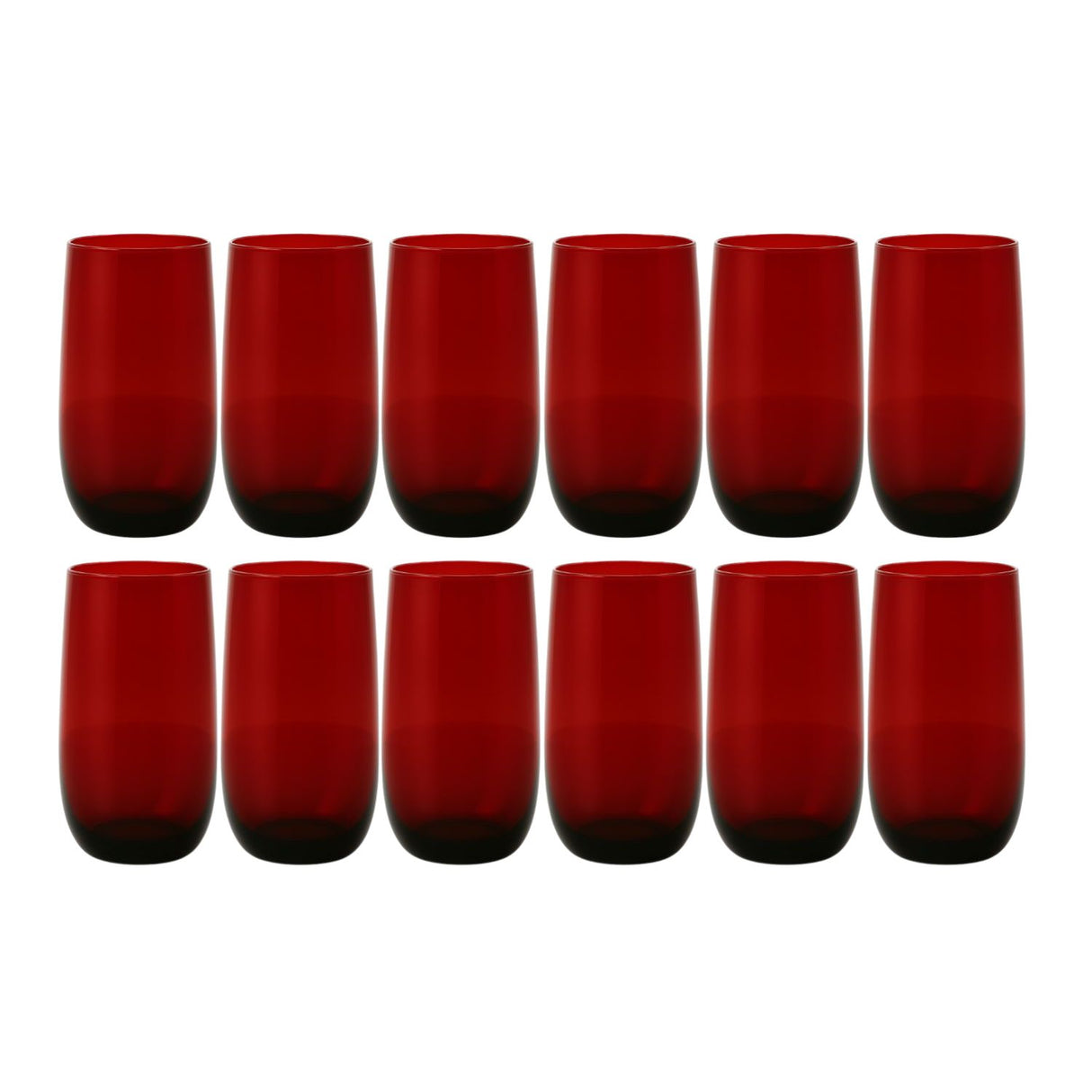 Set 12 Vasos Vidrio Altos Full Color Rojo 500mL Allegra | Disparo.cl