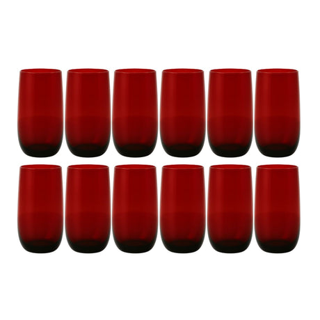 Set 12 Vasos Vidrio Altos Full Color Rojo 500mL Allegra | Disparo.cl