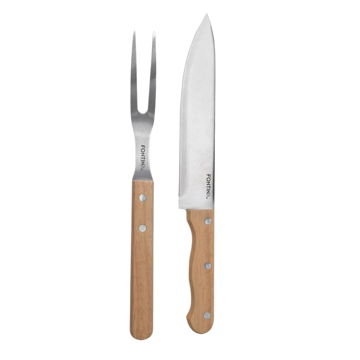 Set Parrillero Cuchillo + Trincho Acero Mango Madera Fontina