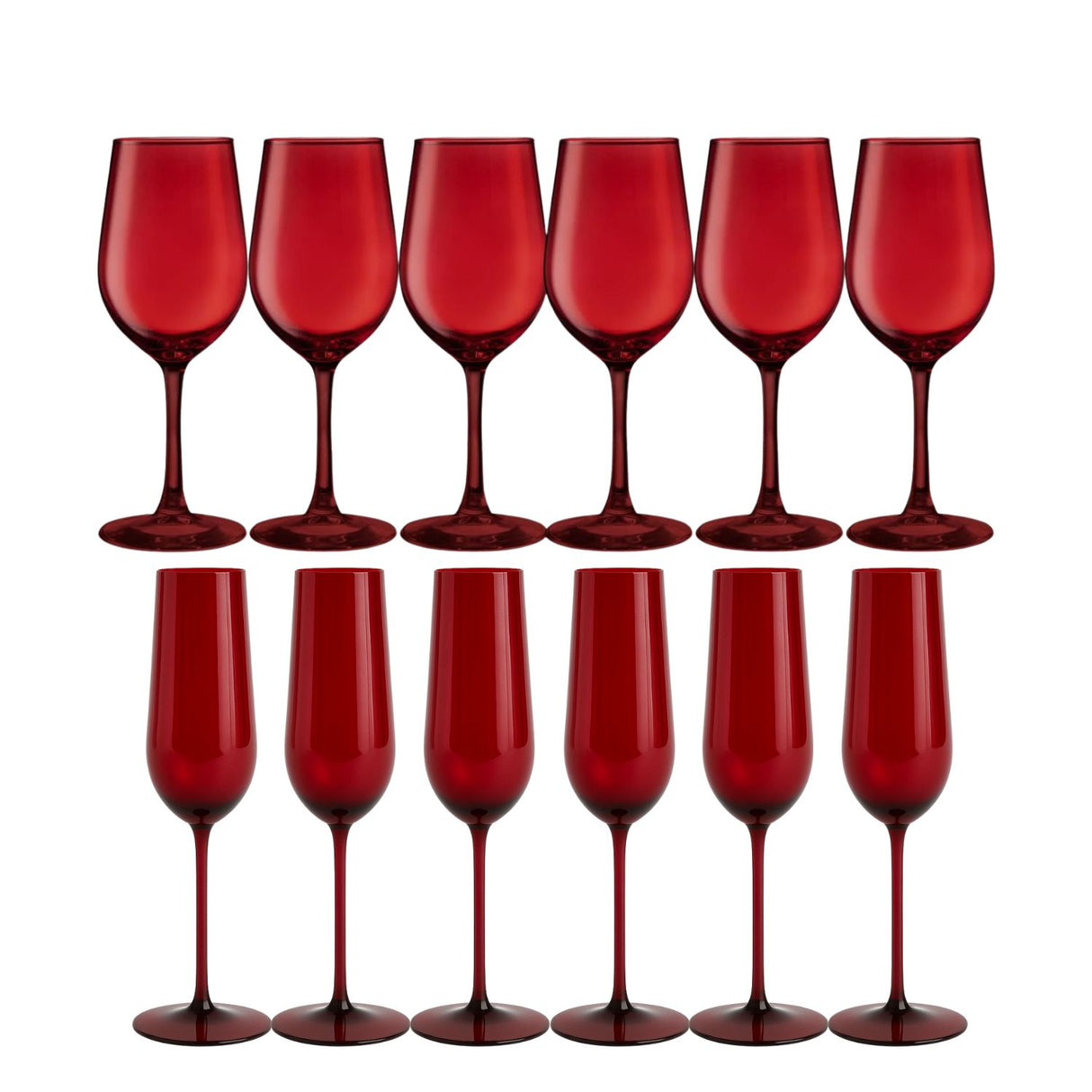 Set 12 Copas Full Color Rojo Allegra Vidrio Celebraciones