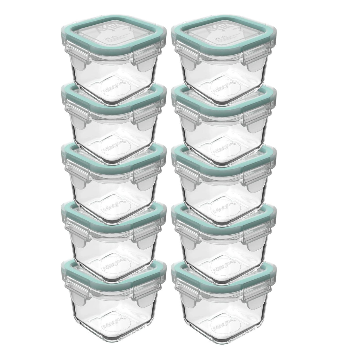 Set 10 Contenedores Hermetico Allegra Vidrio 210mL Cuadrado