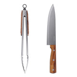 Set Parrillero Cuchillo + Tenazas Fontina Acero Mango Madera