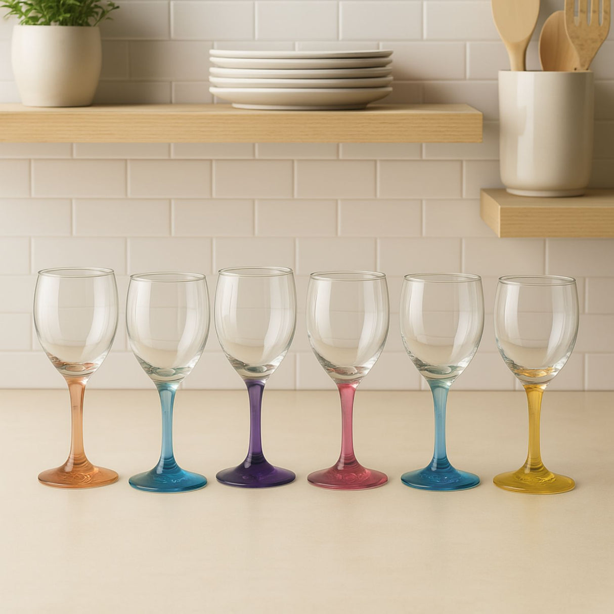 Display 6 Copas Vino Versalles Pie Color 300cc Multicolor