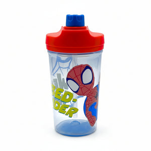 Vaso Botella Infantil Spidey Marvel Doble Tapa Libre de BPA fondo blanco