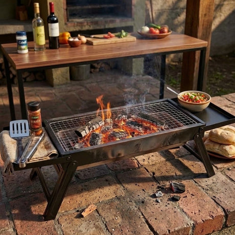 Parrilla Plegable Carbón 89cm Bandejas Latera