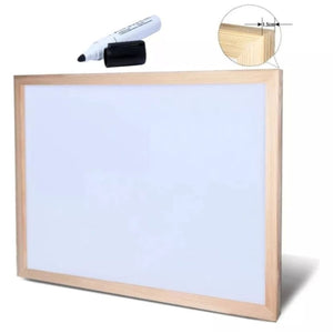 Pizarra Acrilica Blanca 60x90 Borde Madera con Soporte Pared