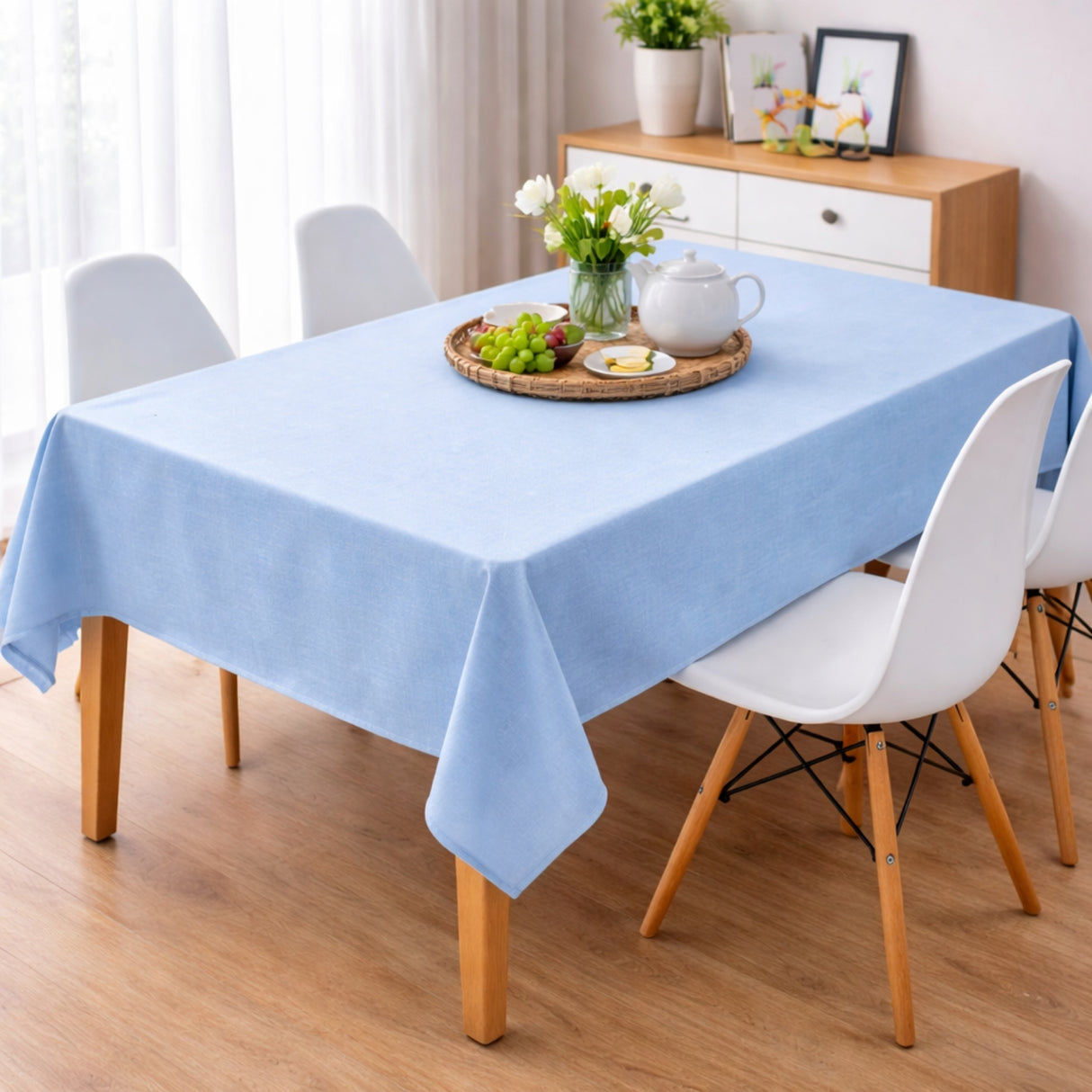 Mantel de Mesa Antimanchas 140x220 cm para Mesa Rectangular Celeste | Disparo.cl