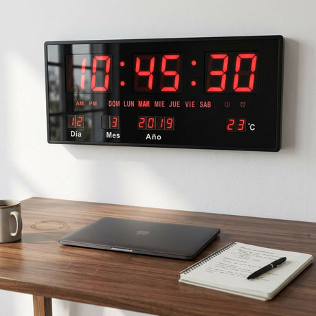 Reloj Digital Pared Luz Led Hora Fecha Temperatura 36x15cm | Disparo.cl