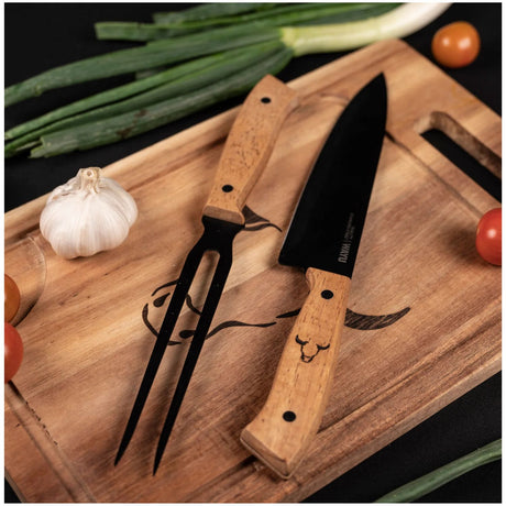 Set Tabla Cuchillo Tenedor Prm Wayu Asados Bbq