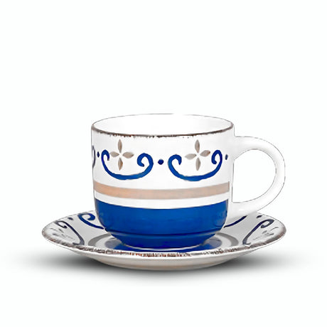 Set 6 Tazas Porcelana 350mL Platillos Estilo Mediterráneo Cocina