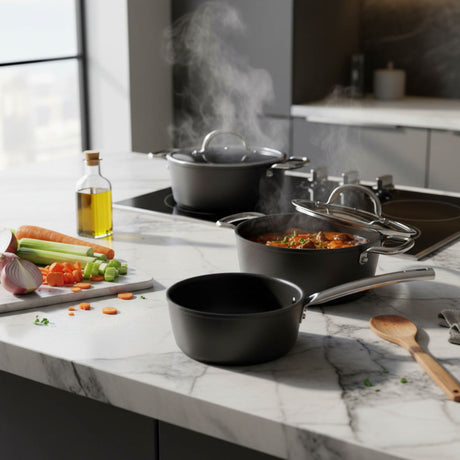 Batería Cocina 6 Piezas Aluminio Forjado Black Antiadherente Wens | Disparo.cl