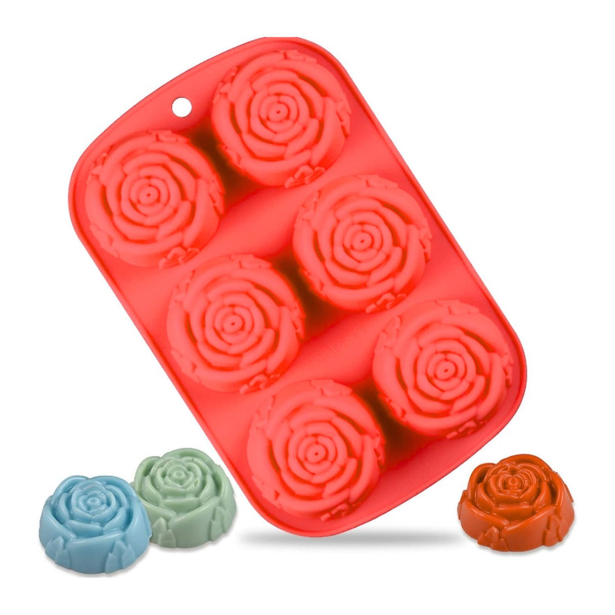 Molde De Silicona Forma De Rosas De 6 Cavidades Rojo