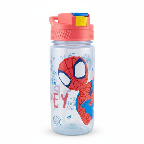 Botella Infantil Spiderman Switch Plasto BPA Free Bombilla fondo blanco