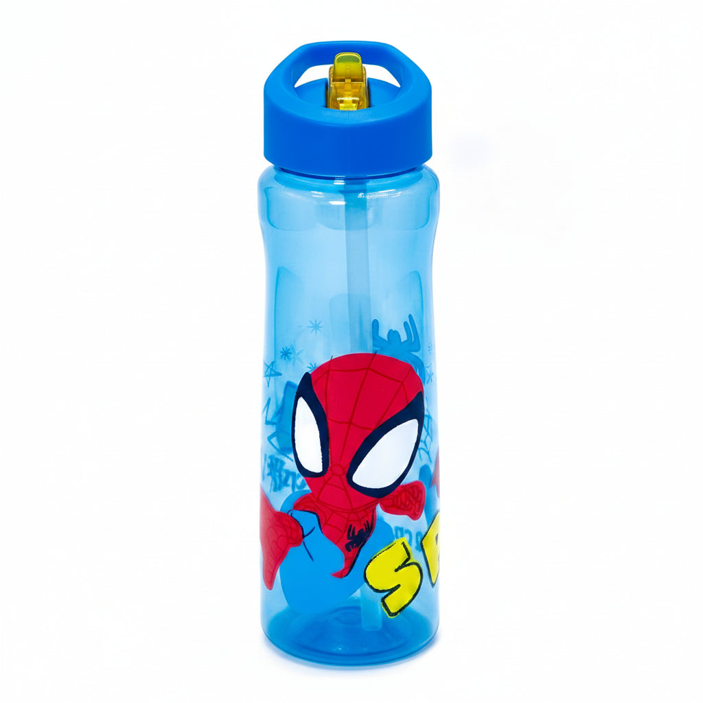 Botella Curva Infantil Spiderman Libre de BPA Bombilla fondo blanco