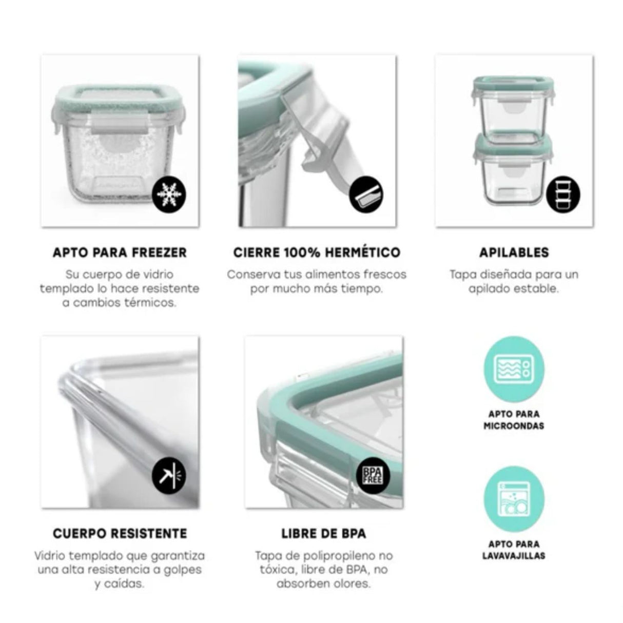 Set 3 Contenedores Hermeticos Allegra Vidrio 210mL Cuadrado