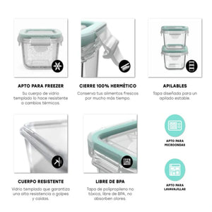 Set 3 Contenedores Hermeticos Allegra Vidrio 210mL Cuadrado