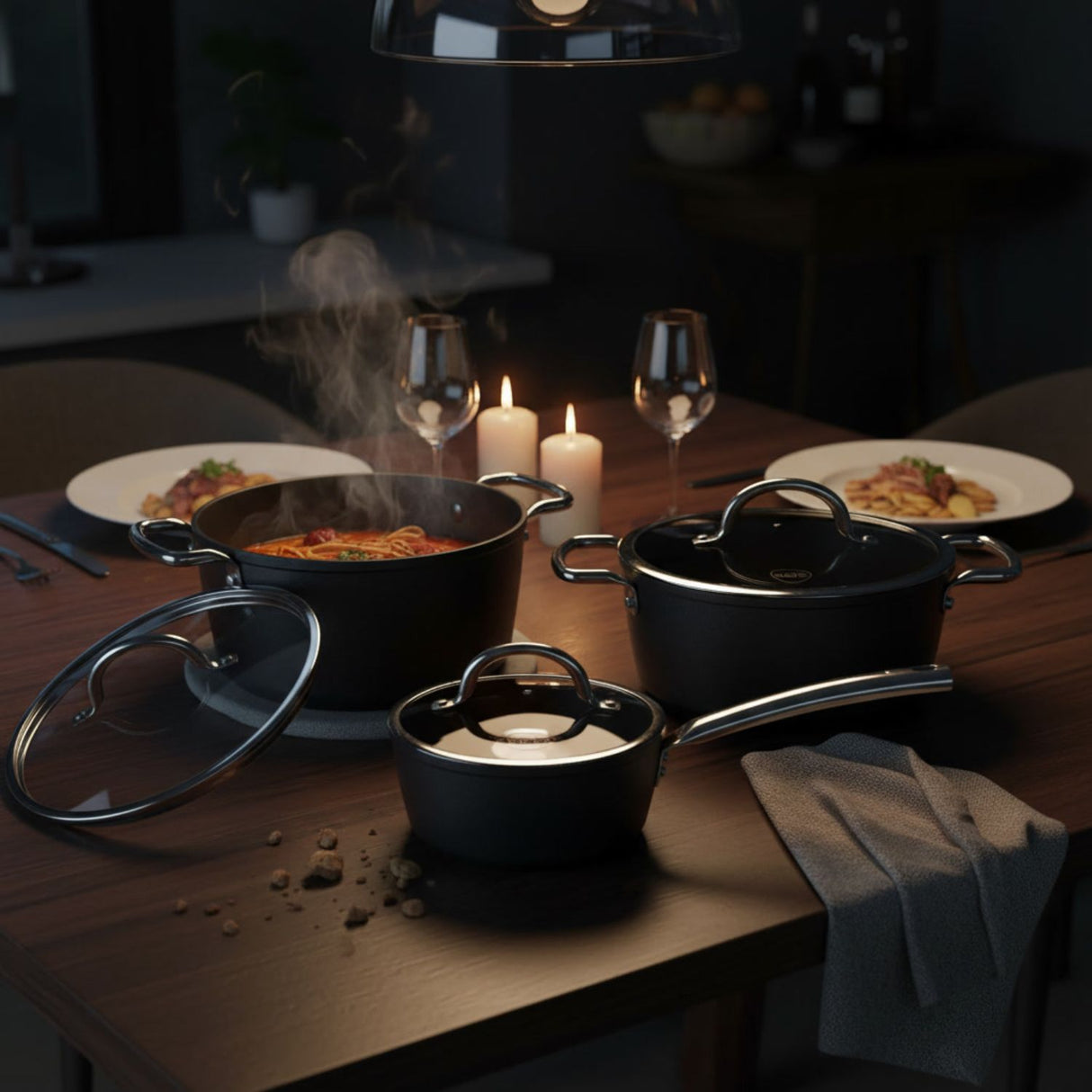 Batería Cocina 6 Piezas Aluminio Forjado Black Antiadherente Wens | Disparo.cl