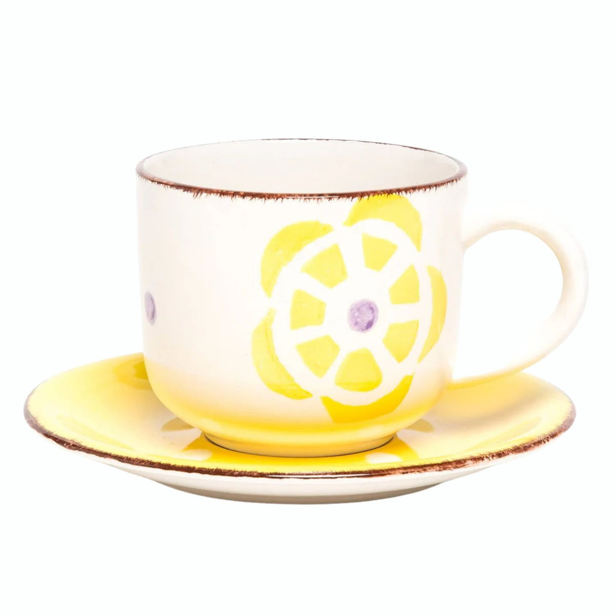 Set 6 Tazas Porcelana 350mL Platillos Flor Amarilla Cocina