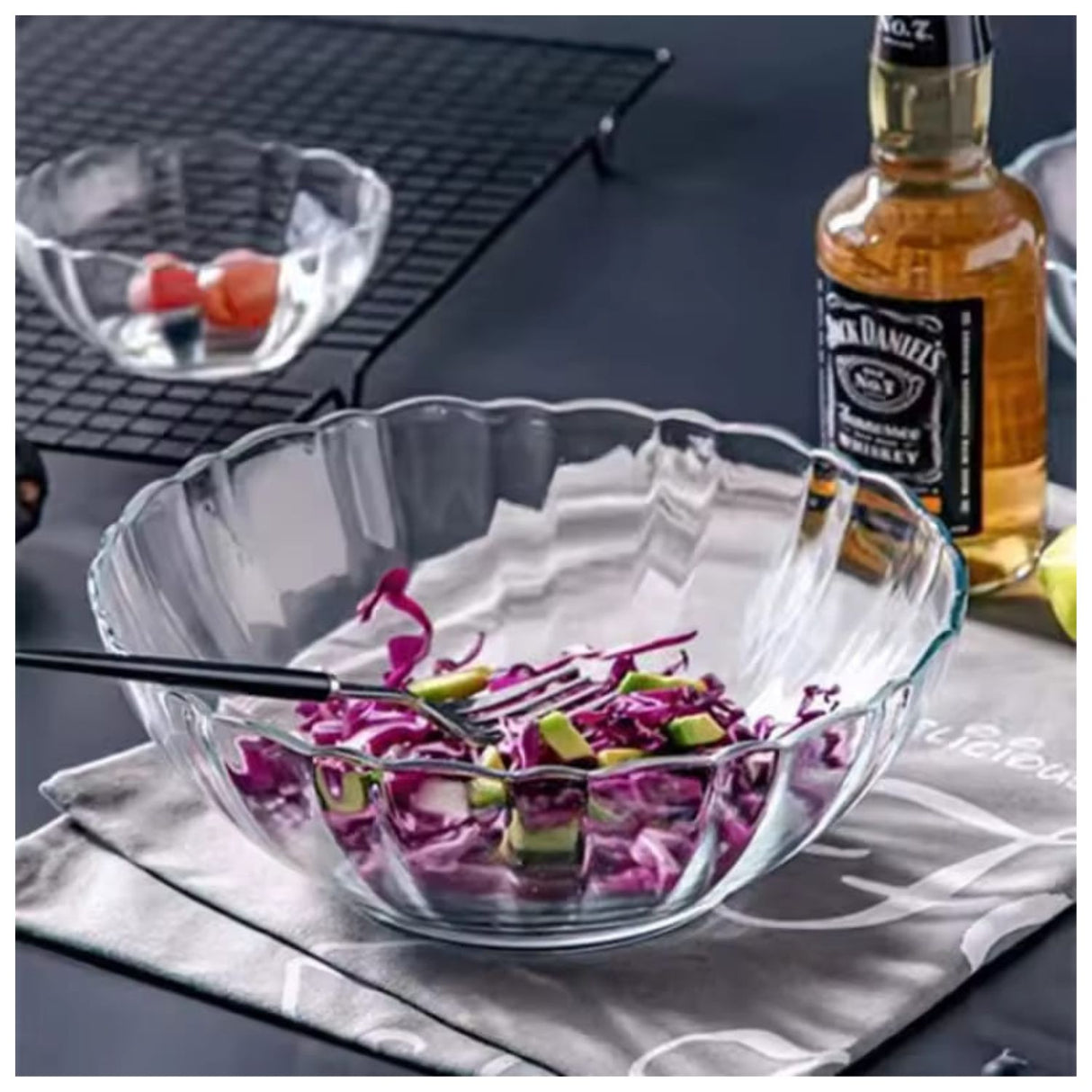 Bowl Bella Vidrio Templado Transparente 3 litro Marinex, ideal para ensaladas, postres y más. Resistente, apto para microondas y refrigerador