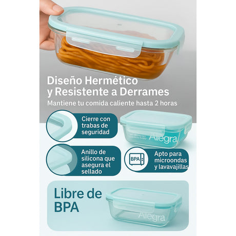 Set 16 Contenedores Hermetico Rectangular 1500mL Allegra