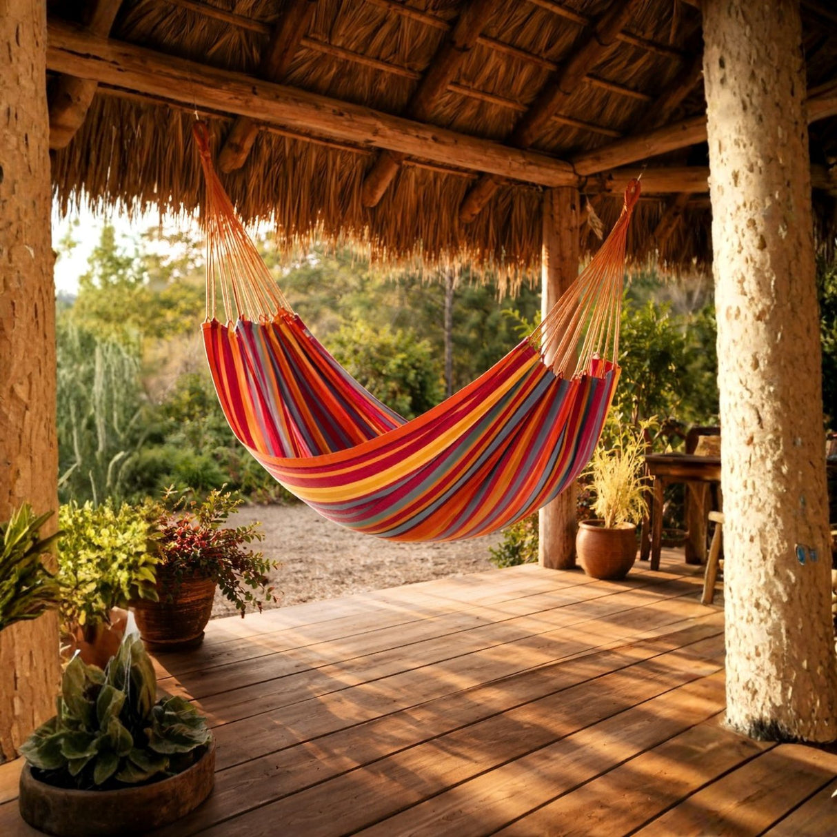 Hamaca Premium 2 Plazas 100% Algodón Multicolor Colgando