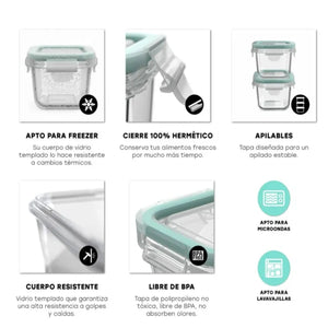 Set 10 Contenedor Hermetico Allegra Vidrio 150mL Rectangular