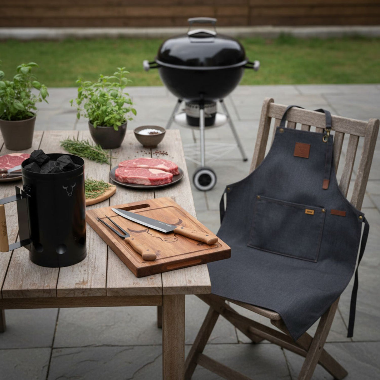 Set Parrillero Completo Tabla Cuchillo Tenedor Chimenea Delantal | Disparo.cl