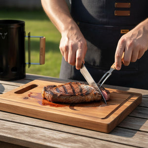Set Parrillero Completo Tabla Cuchillo Tenedor Chimenea Delantal | Disparo.cl