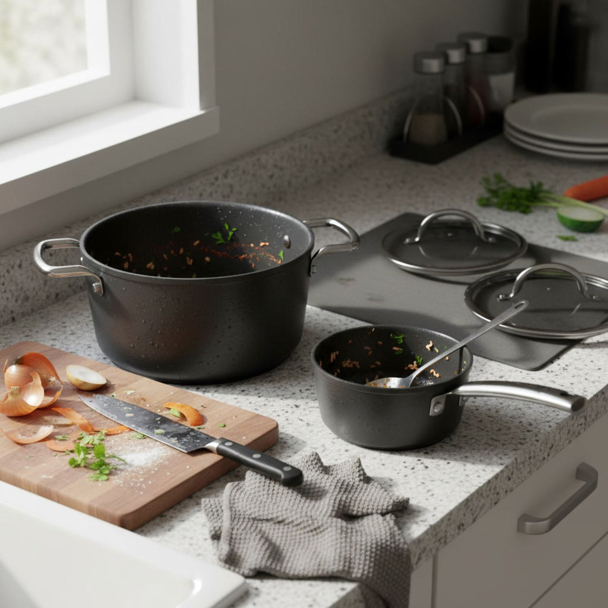 Batería Cocina 6 Piezas Aluminio Forjado Black Antiadherente Wens | Disparo.cl