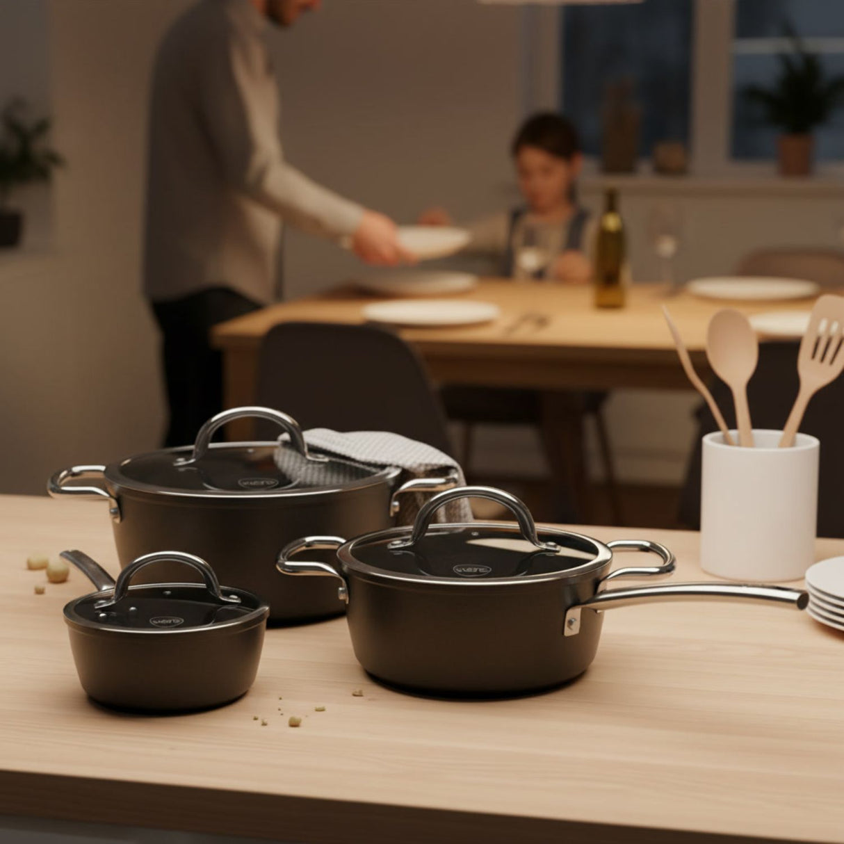 Batería Cocina 6 Piezas Aluminio Forjado Black Antiadherente Wens | Disparo.cl