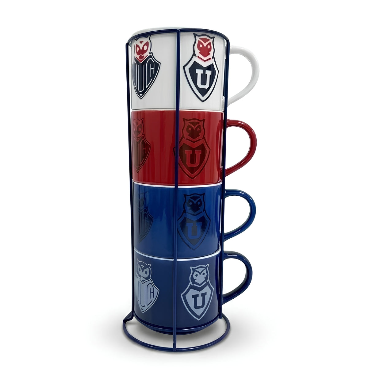 Set 4 Tazones Ceramica U de Chile con Soporte
