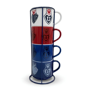 Set 4 Tazones Ceramica U de Chile con Soporte