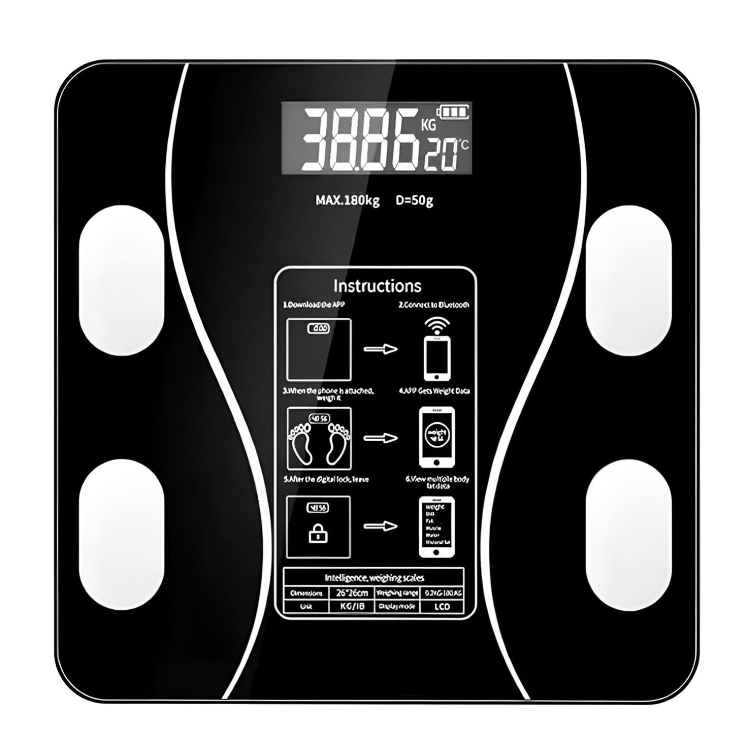 Balanza Digital Inteligente Bluetooth 180 kg Color Negro | Disparo.cl