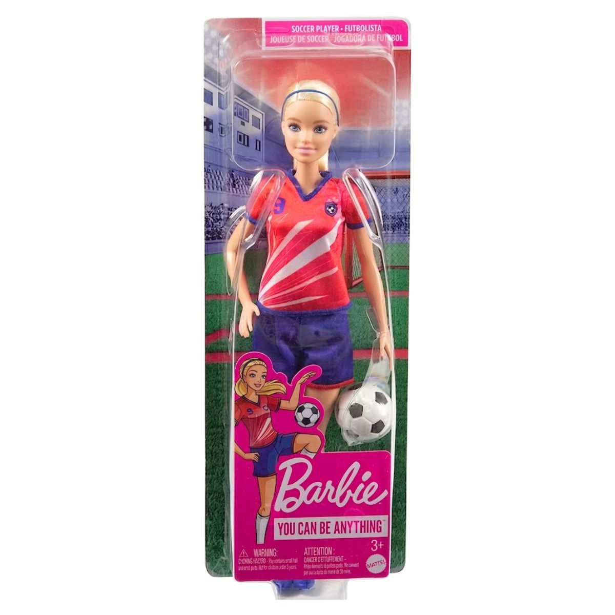 Barbie Jugadora de Futbol Muñeca Mattel en caja fondo blanco | Disparo.cl