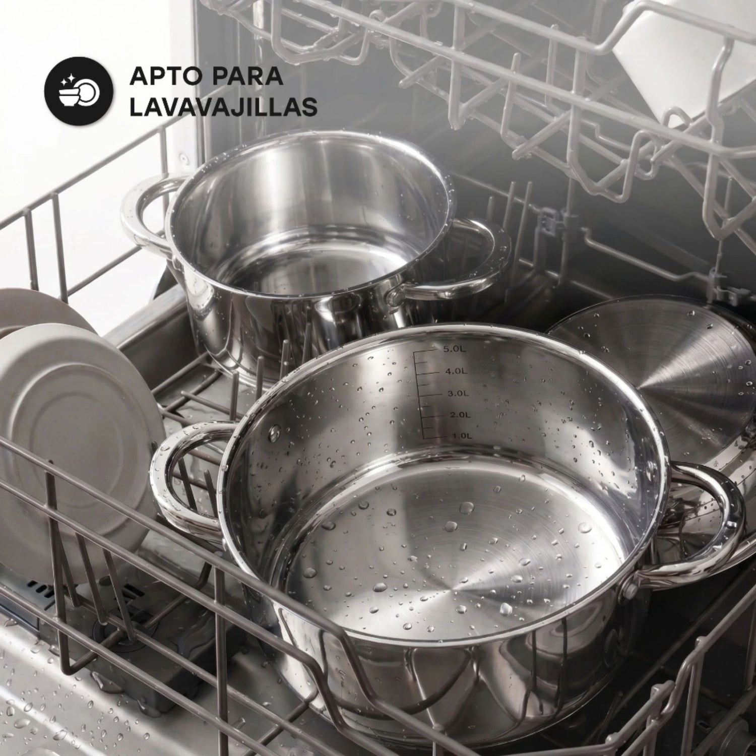 Batería de Cocina 6 Piezas Acero Inoxidable Wens 410-6SS imagen realista apta para lavavajilla