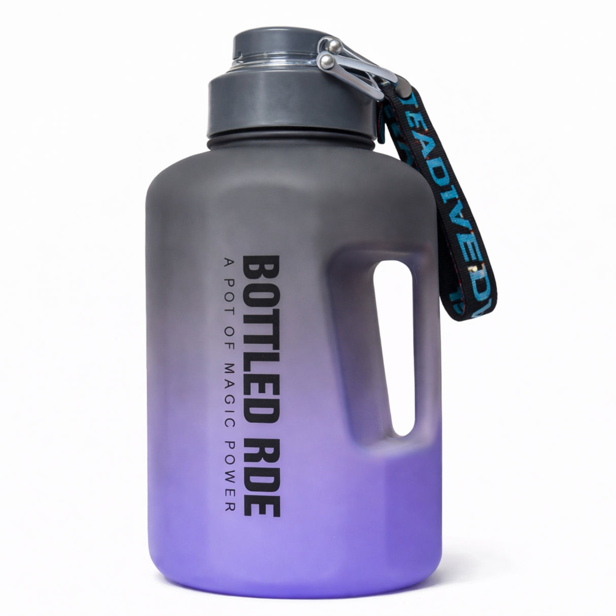 Botella Deportiva Motivacional Gris Morado 2200 mL con Asa
