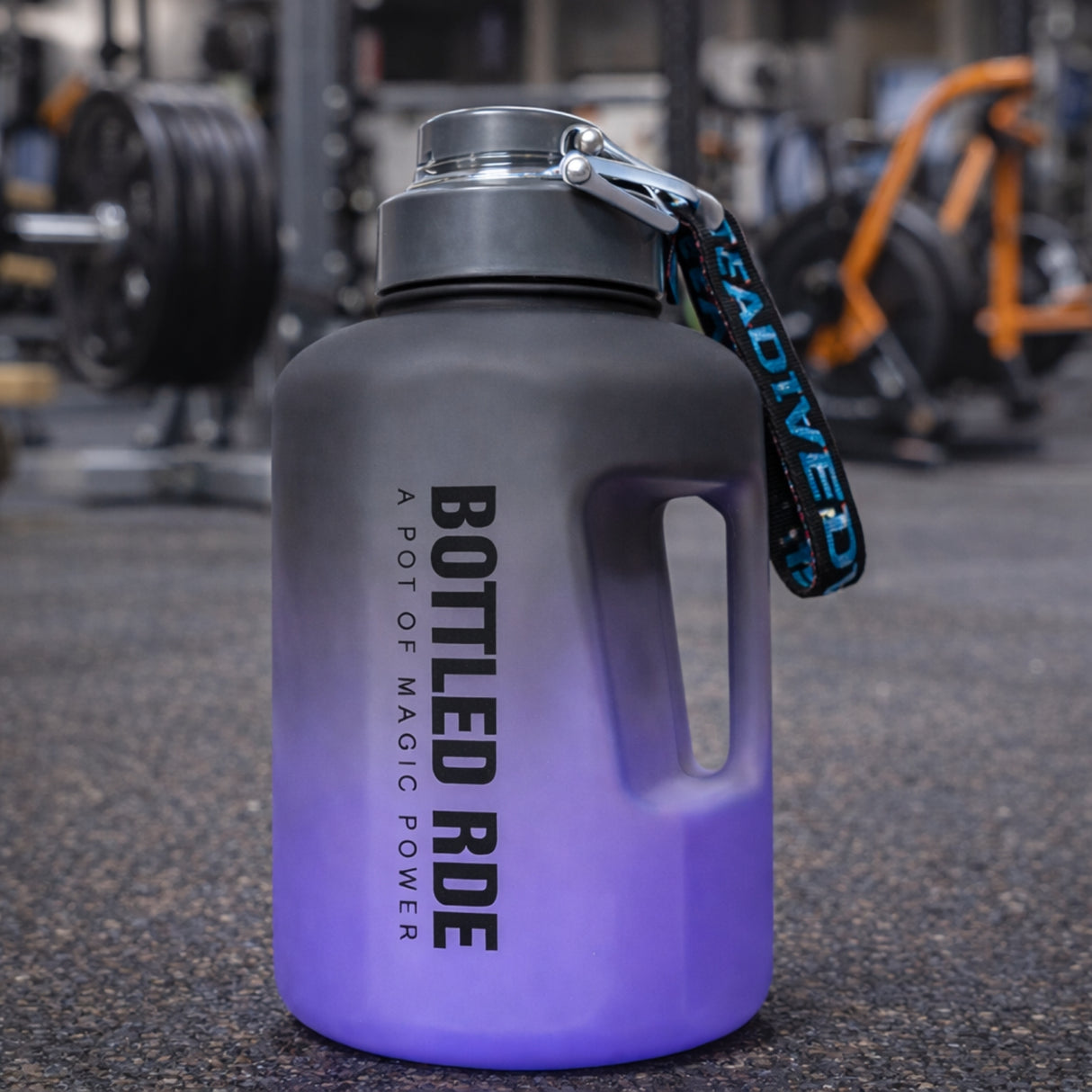 Botella Deportiva Motivacional Gris Morado 2200 mL con Asa