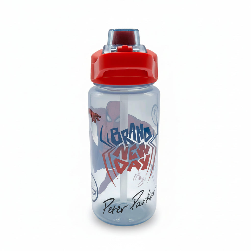 Botella Switch Spiderman Infantil 650ml Libre de BPA angulo trasero  fondo blanco 