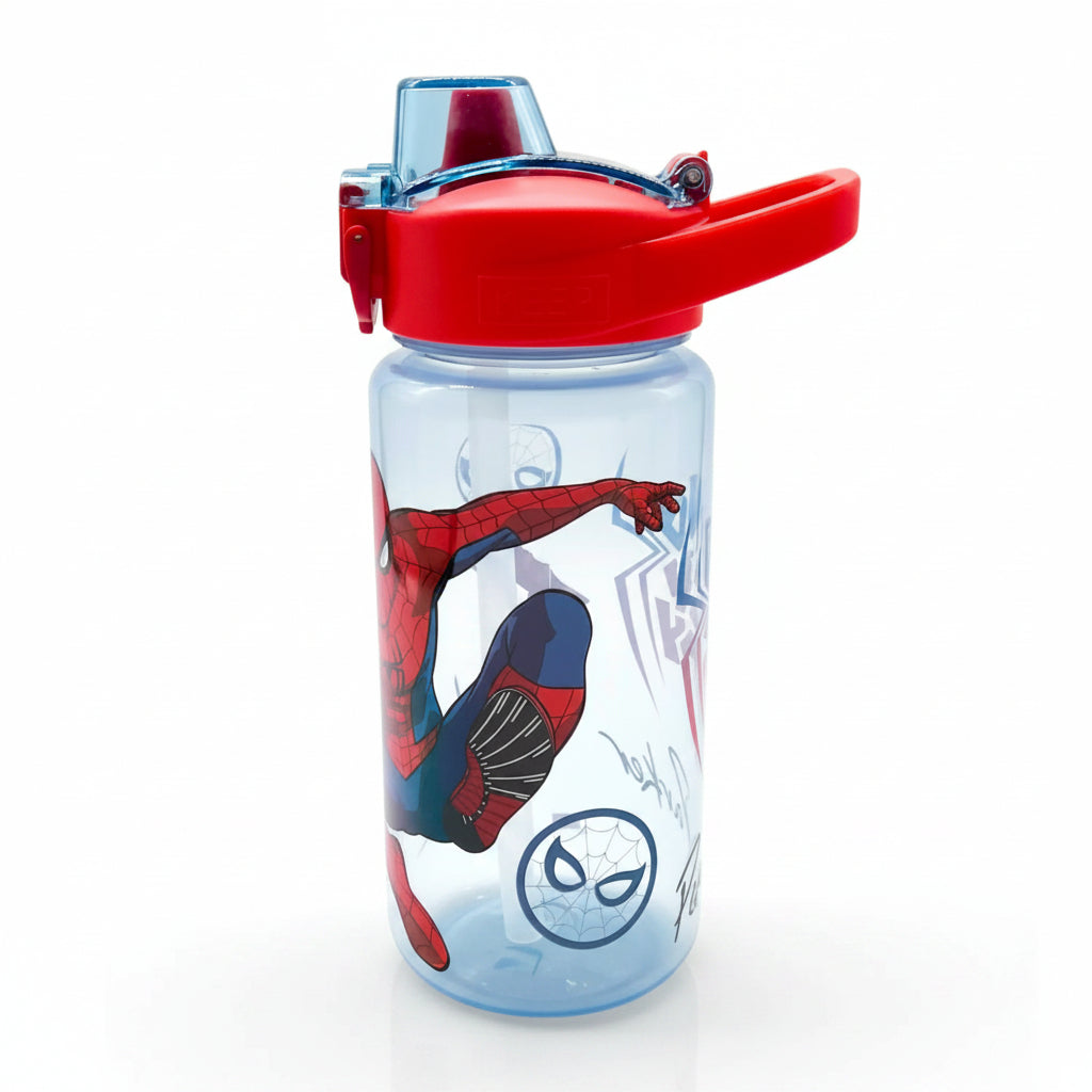 Botella Switch Spiderman Infantil 650ml Libre de BPA de lado fondo blanco 
