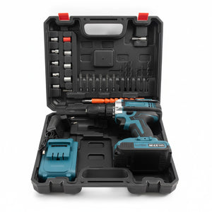 Taladro Inalámbrico Tasbel 10mm 2 Baterías Maleta 27Pzas