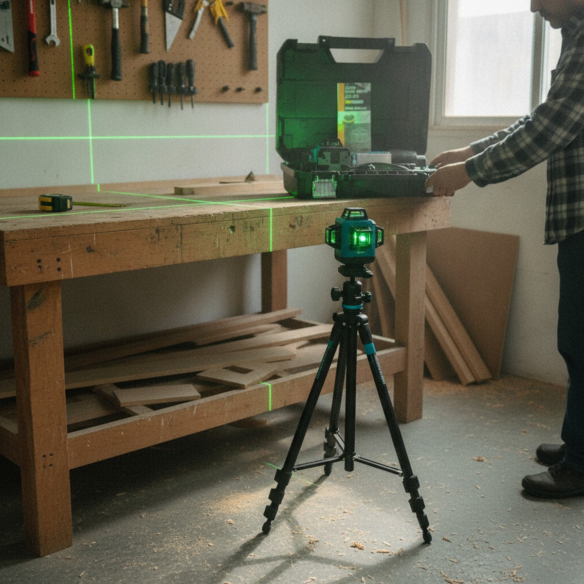 Nivel Láser Profesional 16 Líneas 4D Verde Trípode Maleta