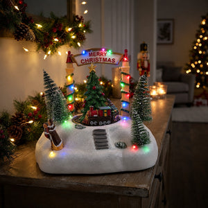 Adorno Navideño Carrusel Tren Led Melodía USB Pilas