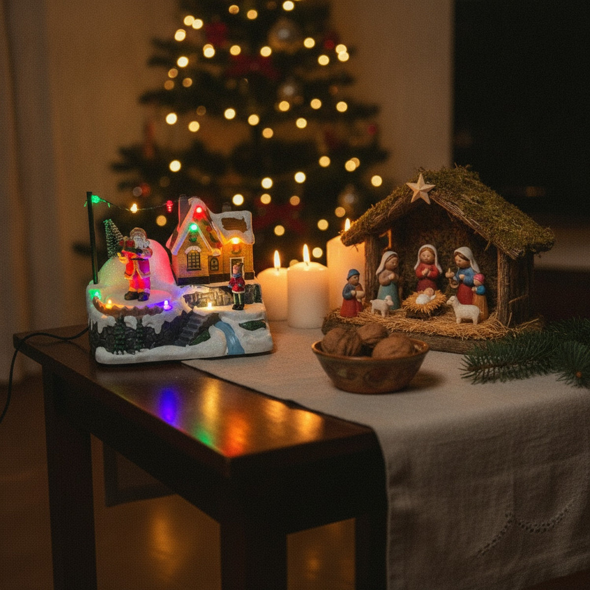 Casita Navideña Musical Viejito Pascuero LED 18cm