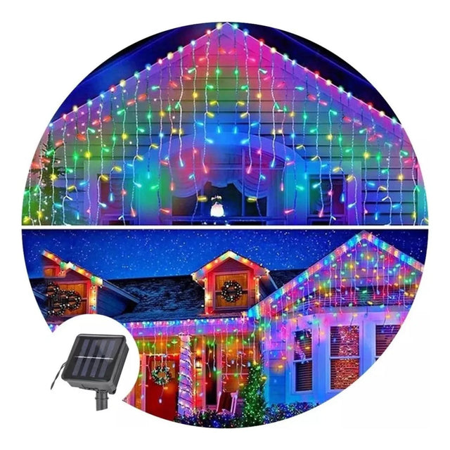 Luces Navidad Solar Cascada 144 Led 3M RGB Decoracion Hogar. Ilumina tu espacio con estilo y ahorra energía. ¡Compra ahora y transforma tu hogar!-1