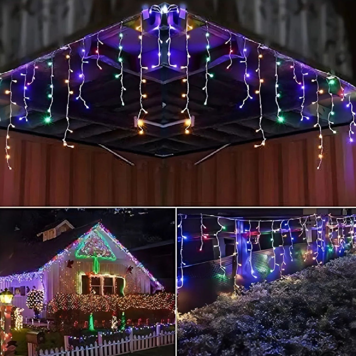 Luces Navidad Solar Cascada 144 Led 3M RGB Decoracion Hogar. Ilumina tu espacio con estilo y ahorra energía. ¡Compra ahora y transforma tu hogar!-2