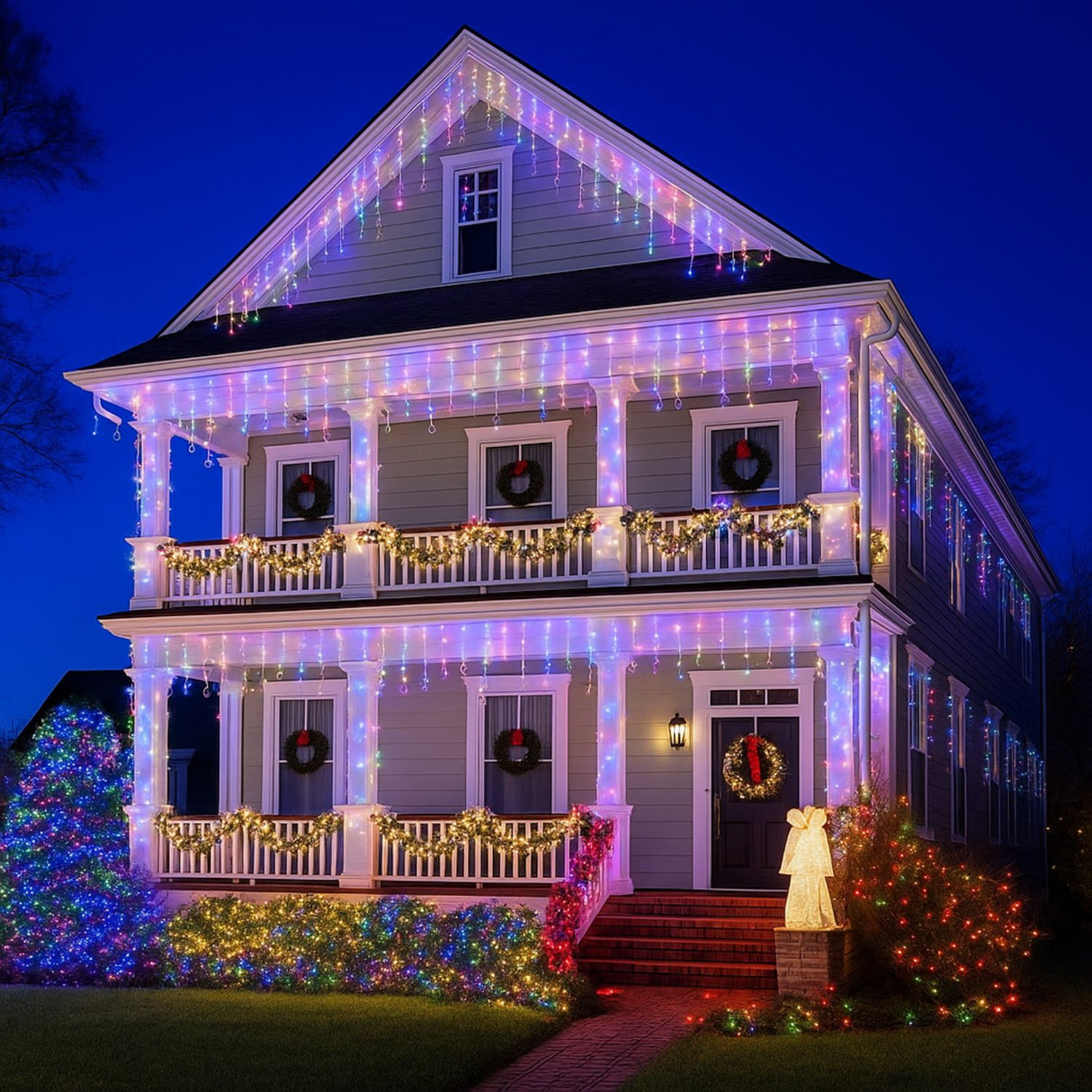 Luces Navidad Solar Cascada 144 Led 3M RGB Decoracion Hogar. Ilumina tu espacio con estilo y ahorra energía. ¡Compra ahora y transforma tu hogar!-4